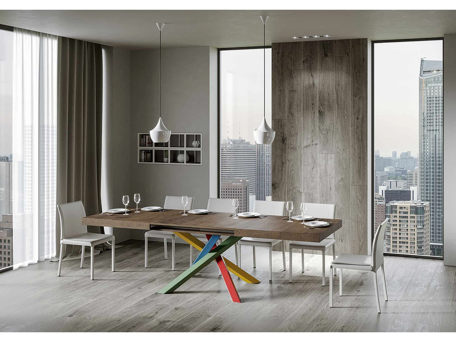 Extendable table 200/304x90 cm Volantis walnut multicoloured legs 4/B