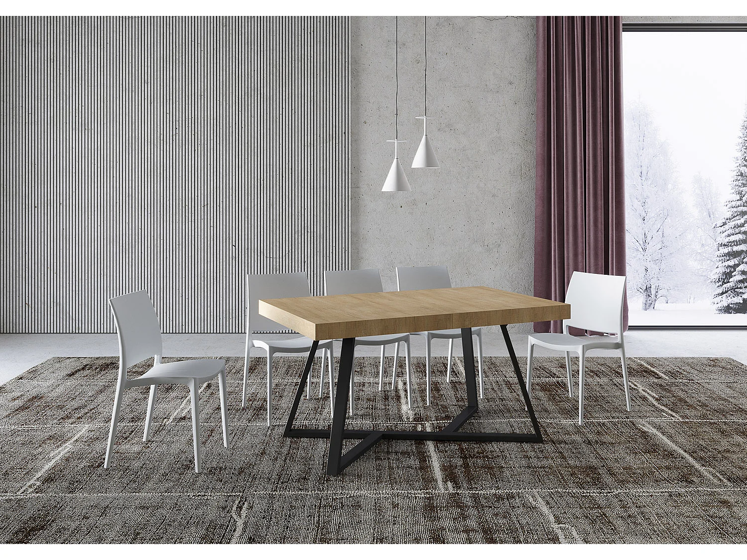 Table extensible 160/420X90 cm Booster chêne nature pieds anthracite