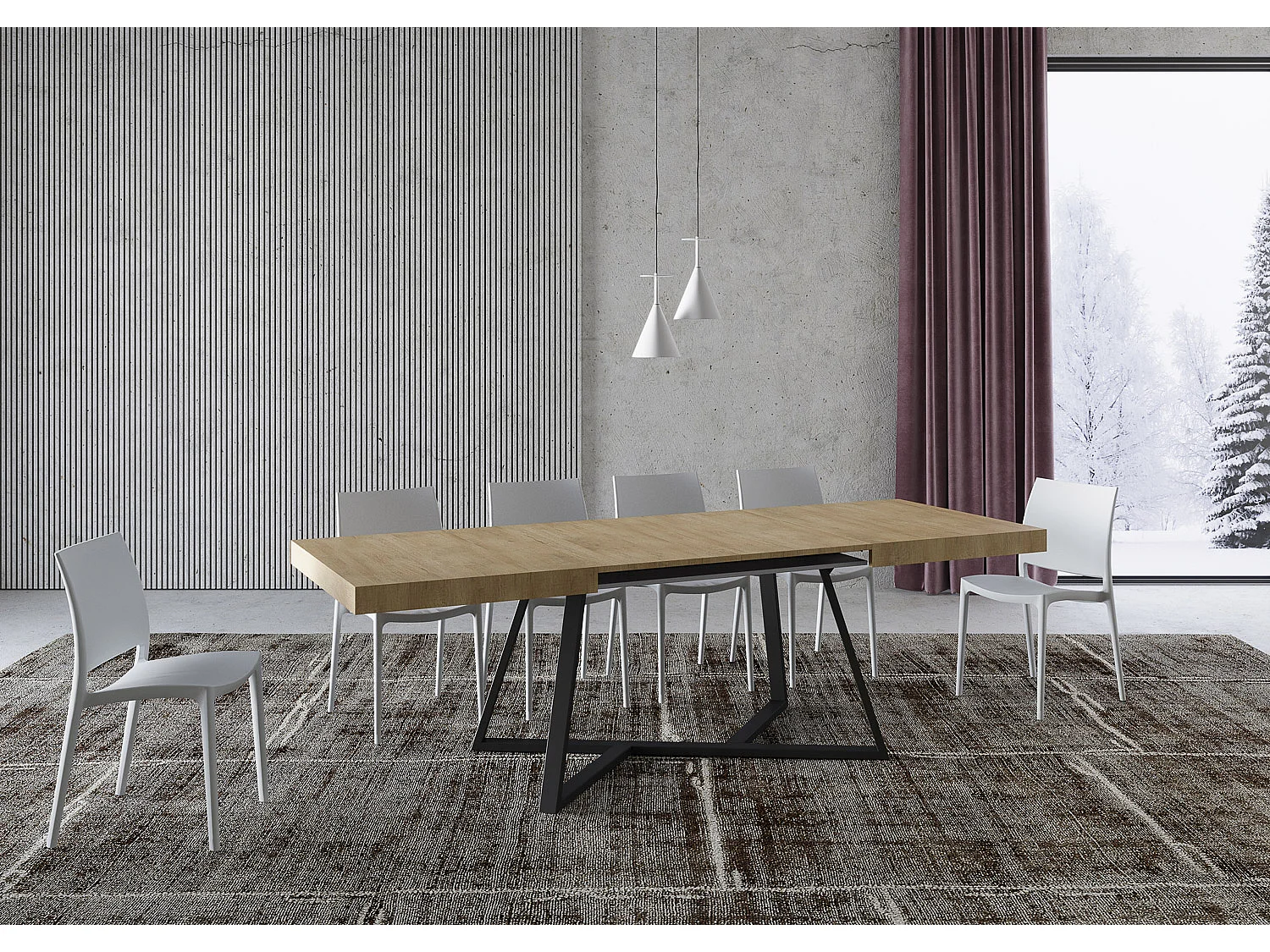 Table extensible 160/420X90 cm Booster chêne nature pieds anthracite