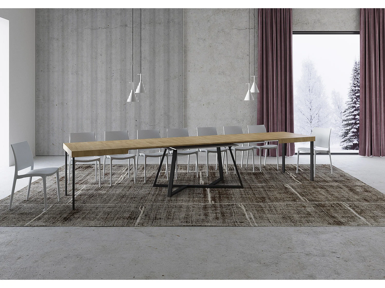 Table extensible 160/420X90 cm Booster chêne nature pieds anthracite