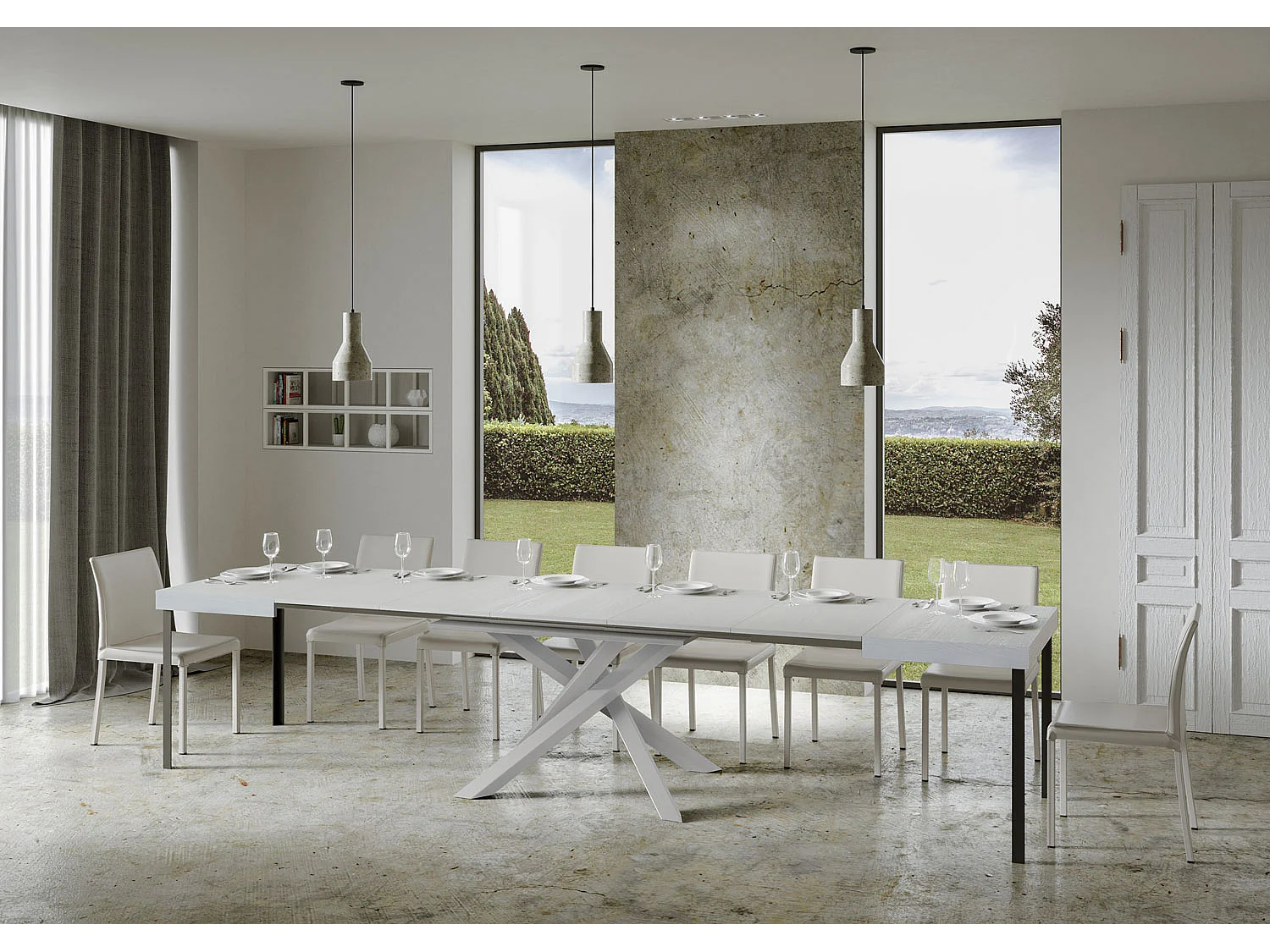 Table extensible 90x140/400 cm Volantis Frêne Blanc cadre blanc