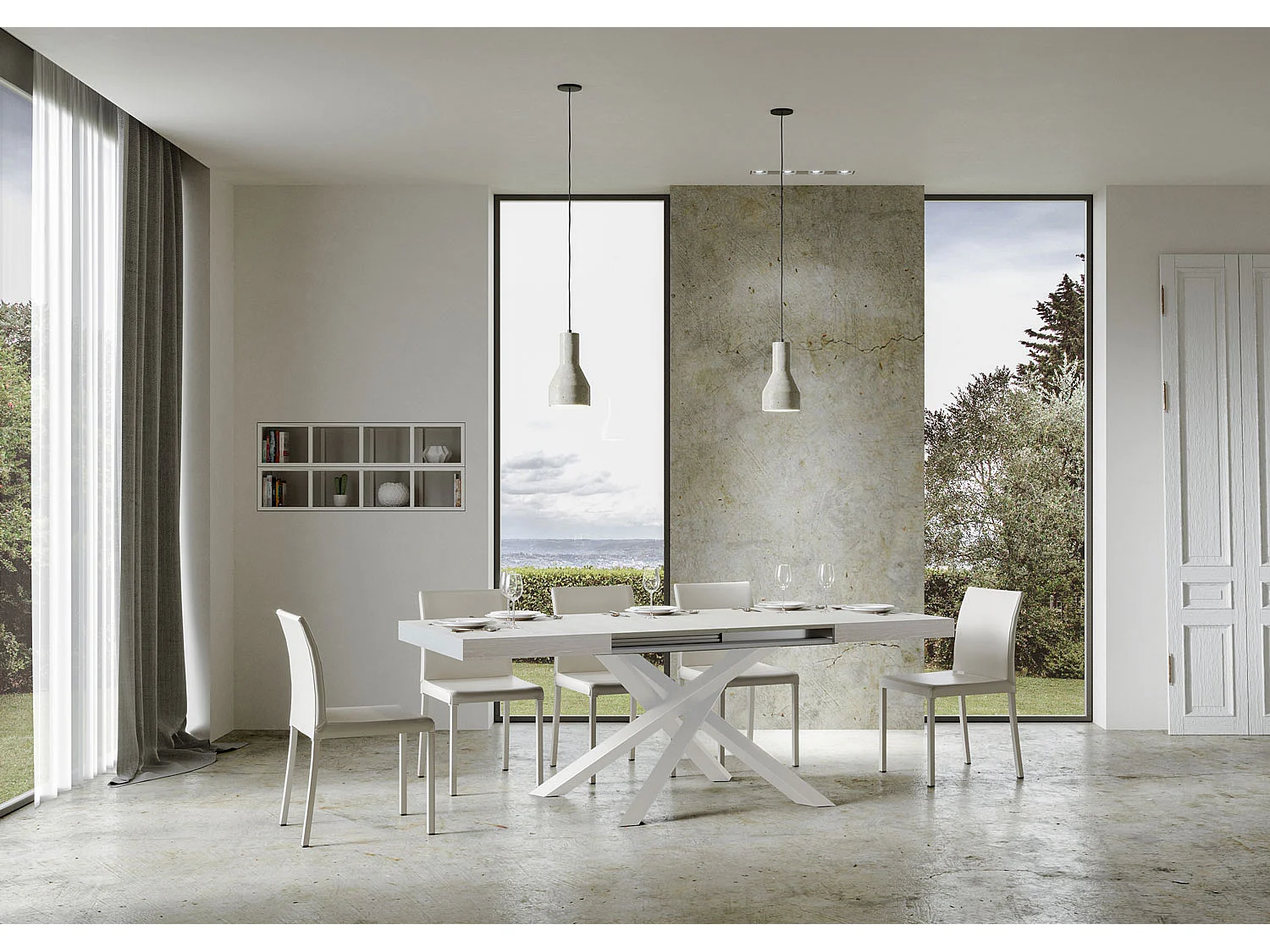 Table extensible 140/400x90 cm Volantis frêne blanc pieds blancs