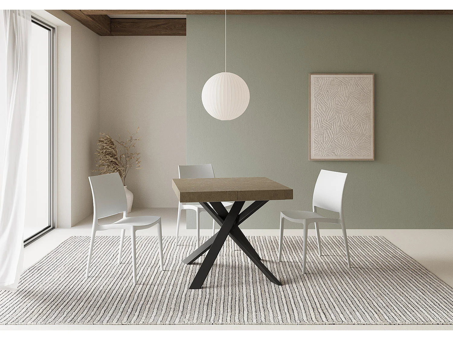 Table extensible 90/194x90 cm Clerk taupe pieds anthracite