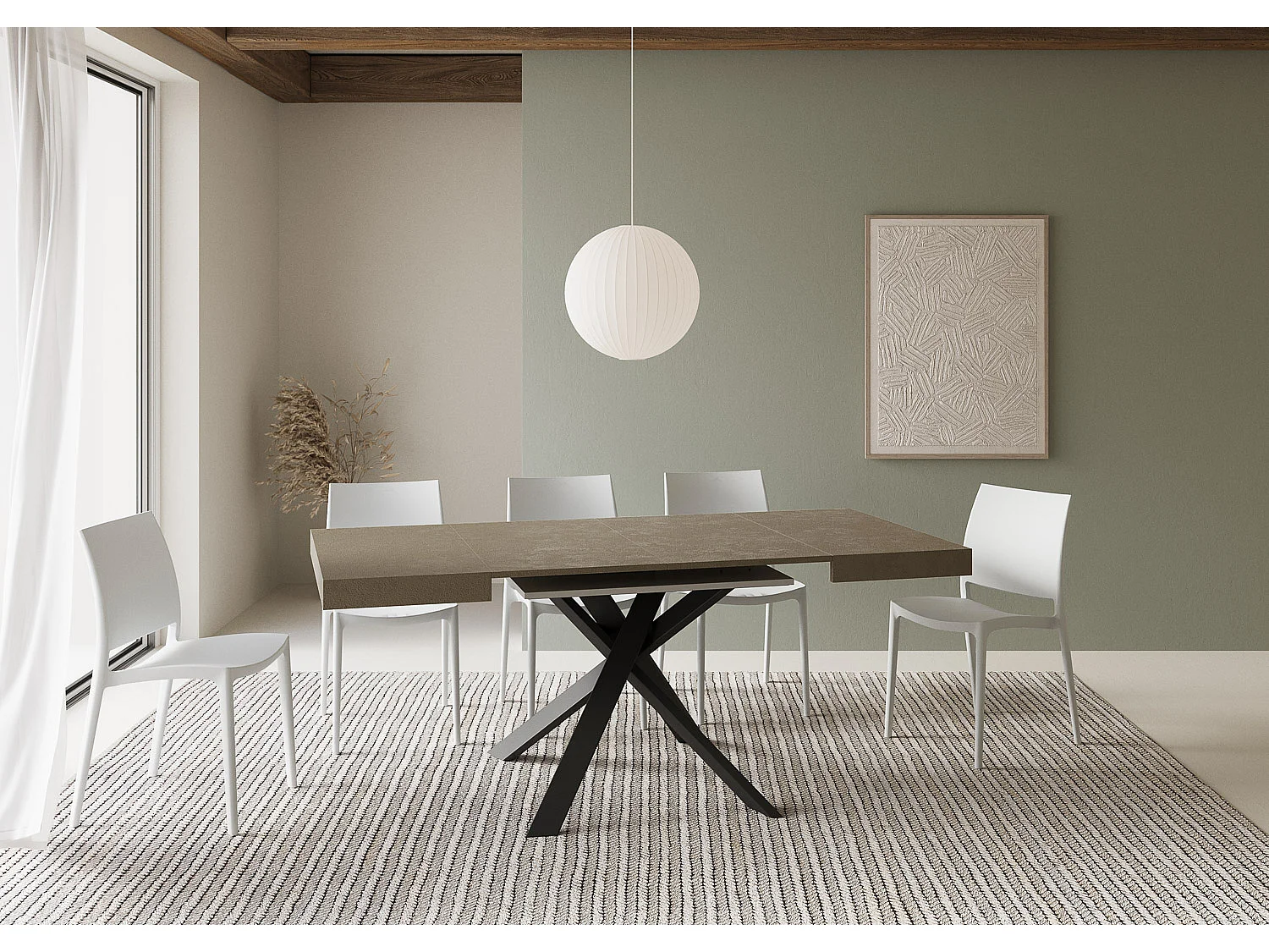 Uitschuifbare tafel 90/194x90 cm Clerk taupe met antraciete poten