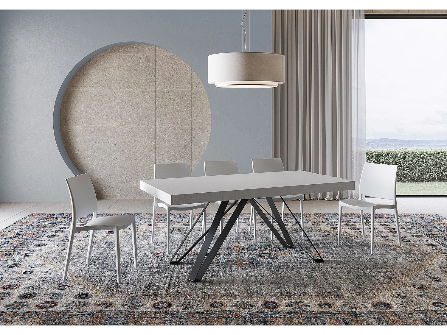 Table extensible 200/304x90 cm Terium effet bois, frêne blanc pieds anthracite