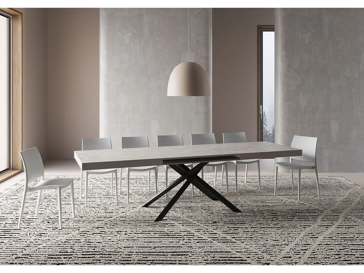 Uitschuifbare tafel 90x200/304cm Karida kasjmier frame antraciet