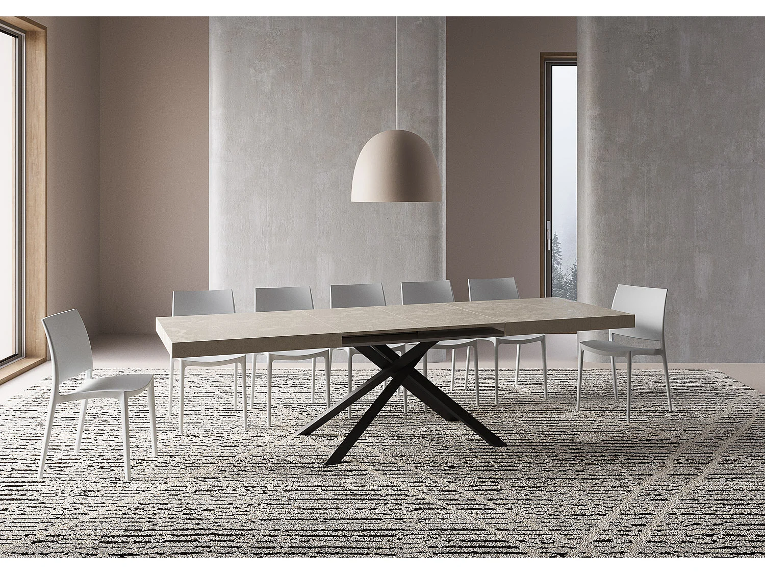 Table extensible 200/304x90 cm Karida cachemire pieds anthracite