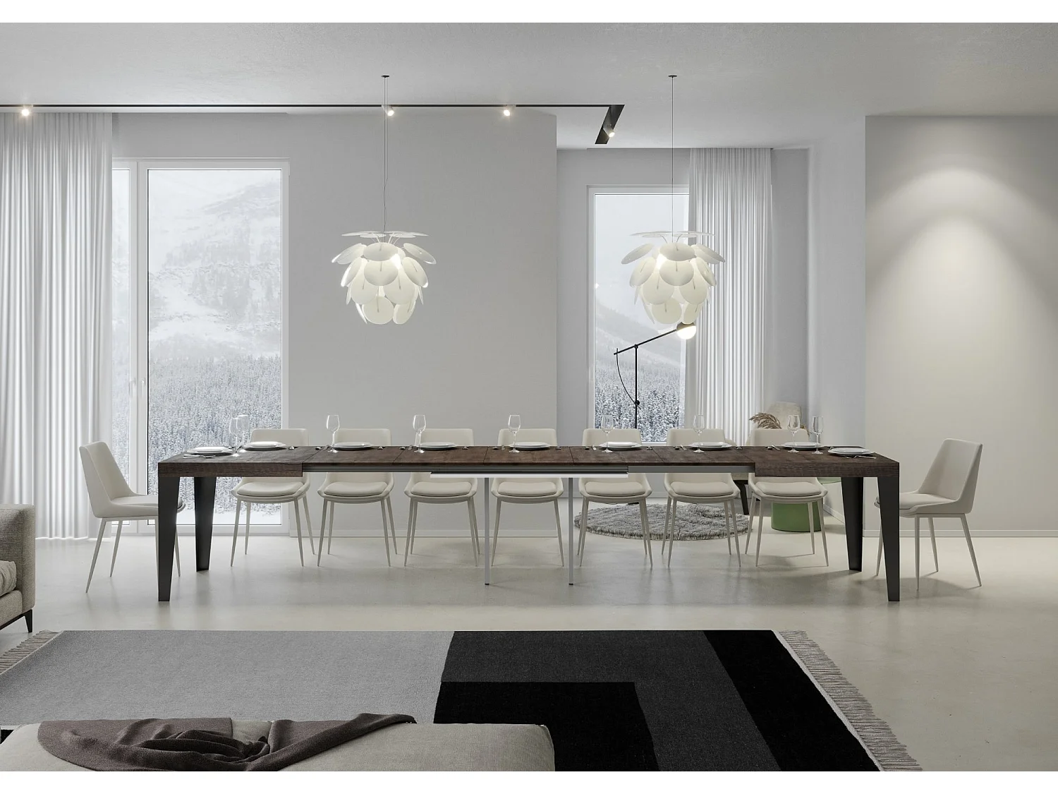 Udtræksbord 200/460x90 cm Flame valnød antracit ben