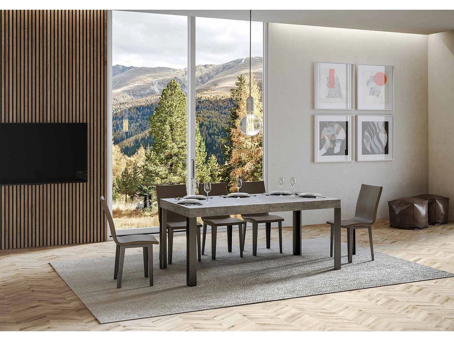 Mesa de jantar extensível 90x200/304 cm Linea Cimento quadro Antracite