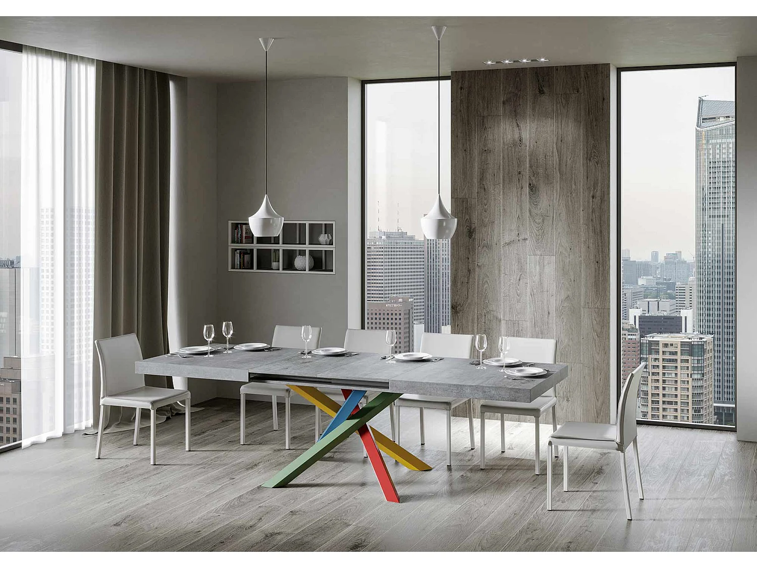 Udtræksbord 200/460x90 cm Volantis beton flerfarvede ben 4/B