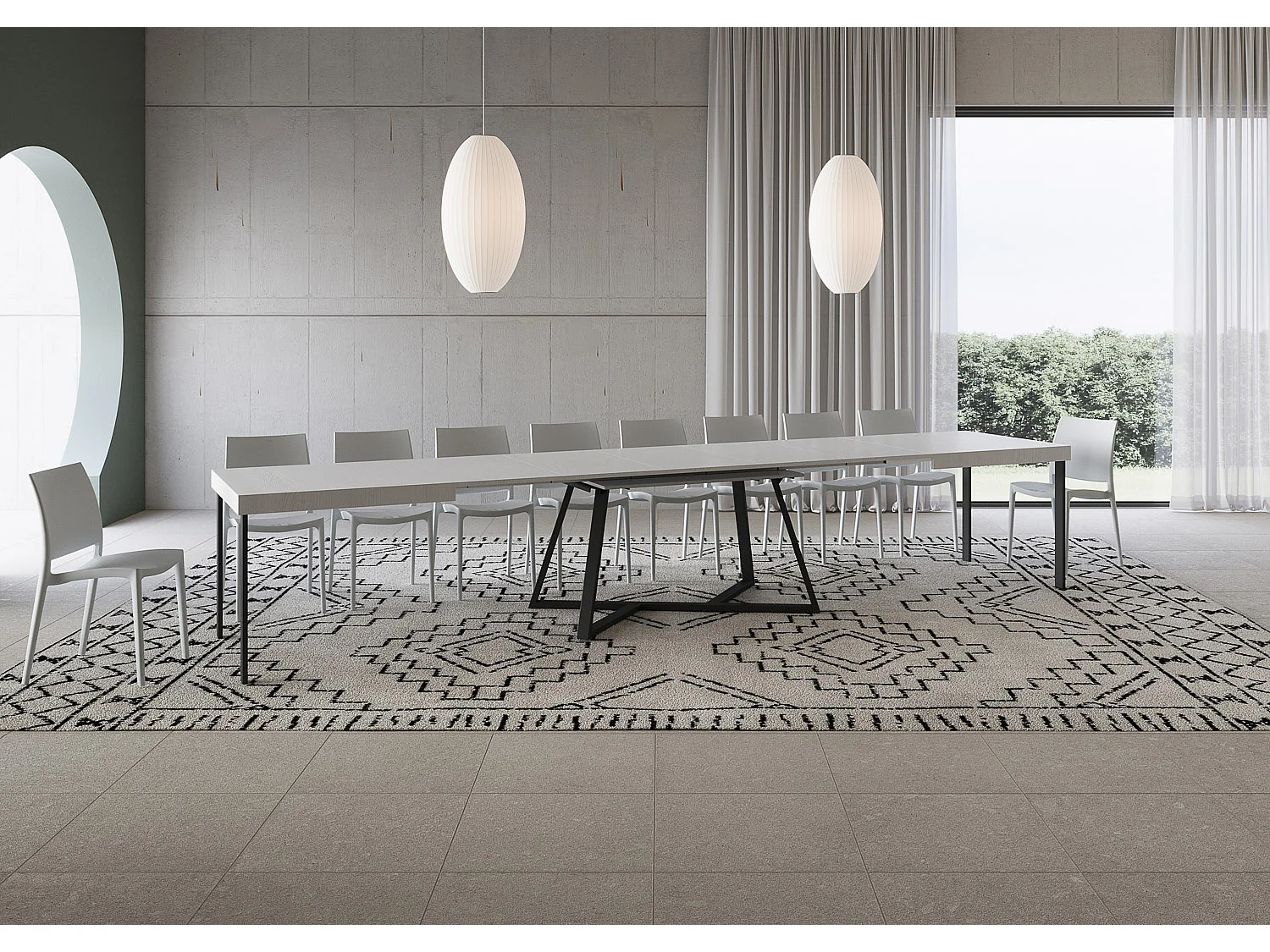 Table extensible 180/440x90 cm Booster frêne blanc pieds anthracite