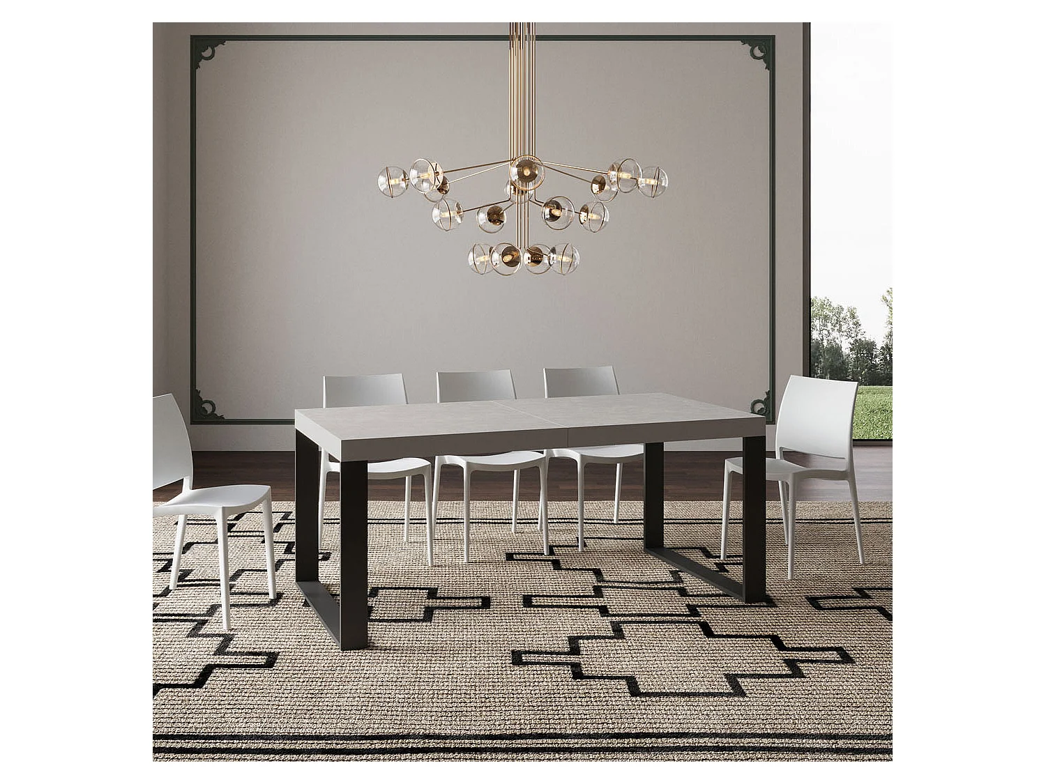 Table extensible 90x200/304 cm Tecno cachemire pieds anthracite