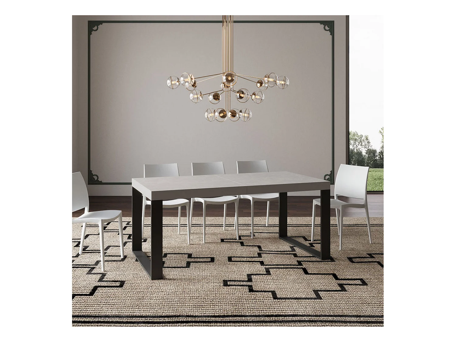 Uitschuifbare tafel 200/304x90 cm Tecno kasjmier antraciet poten