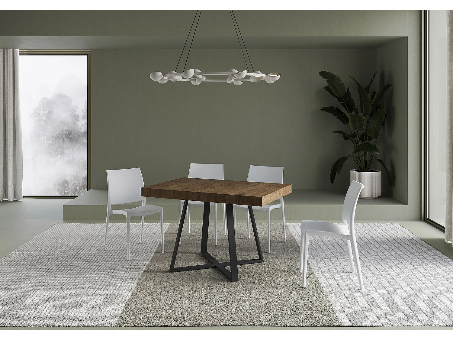 Table extensible 120/204x80 cm Abbraccio effet bois, noyer pieds anthracite