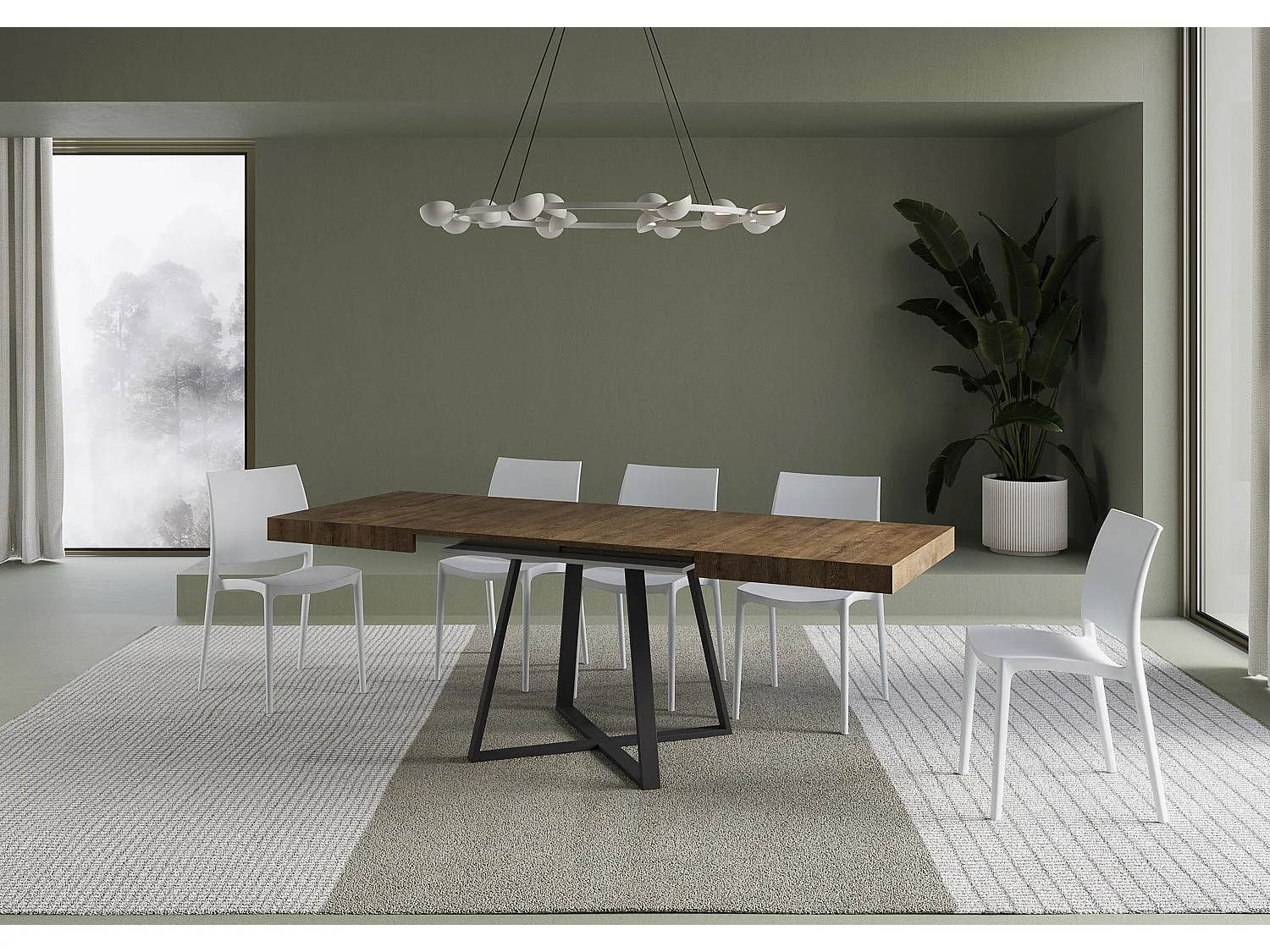 Table extensible 120/204x80 cm Abbraccio effet bois, noyer pieds anthracite