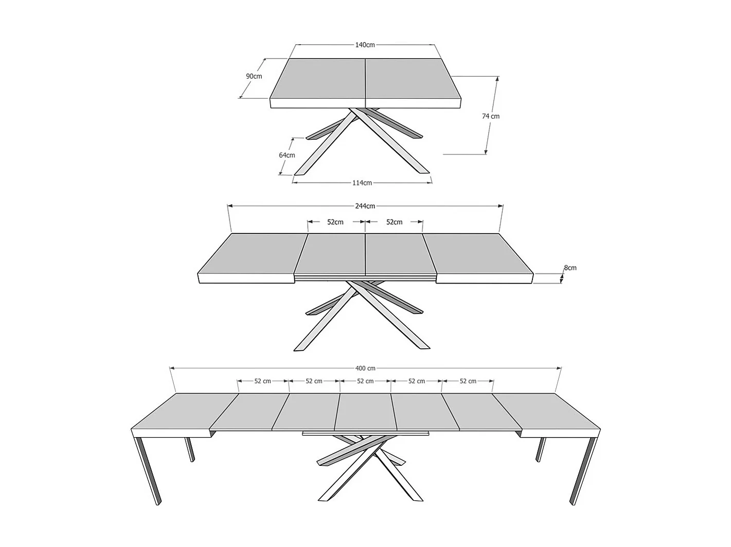 Table extensible 140/400x90 cm Karida cachemire pieds anthracite