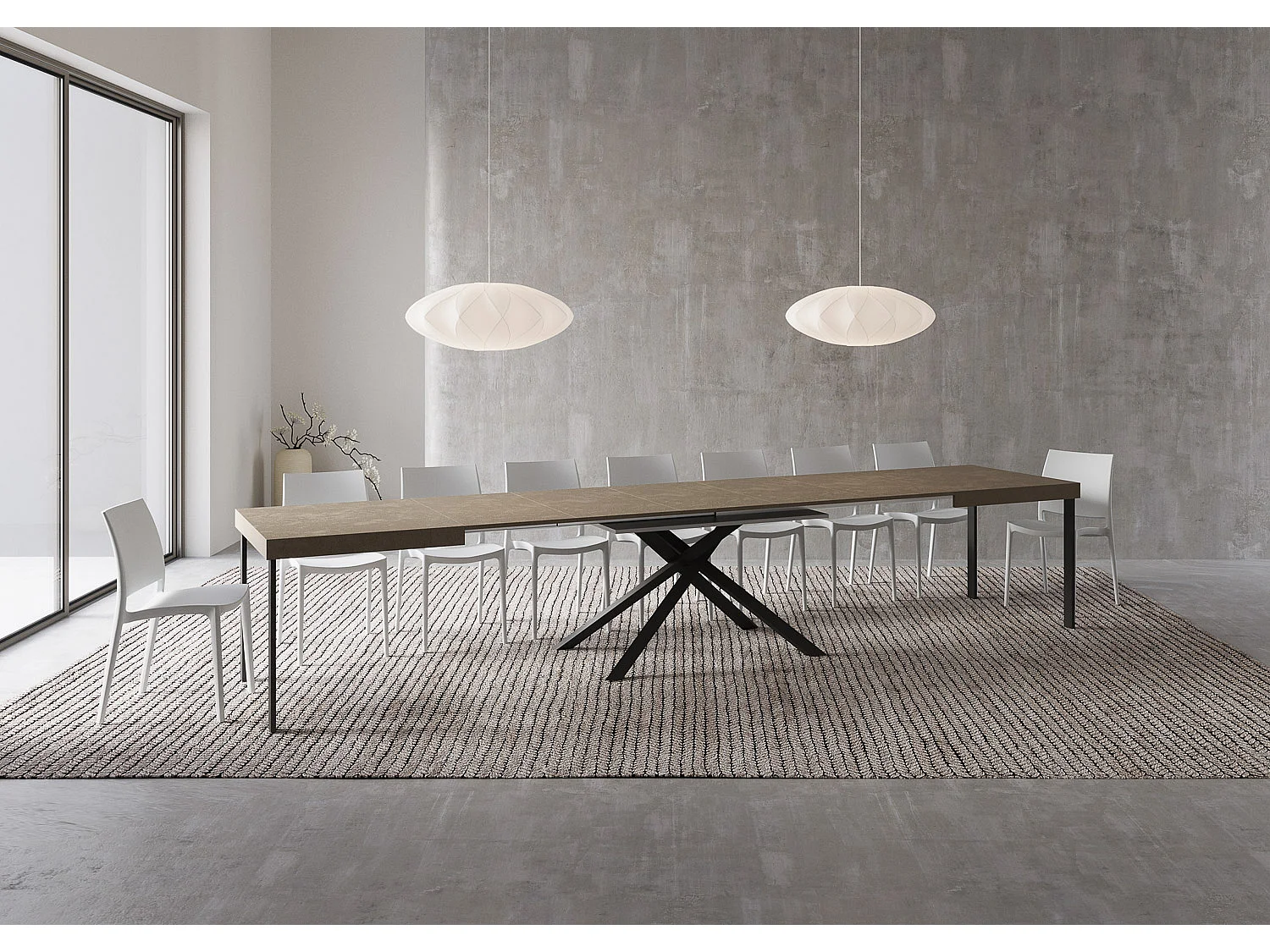 Table extensible 90x160/420 cm Karida taupe pieds anthracite
