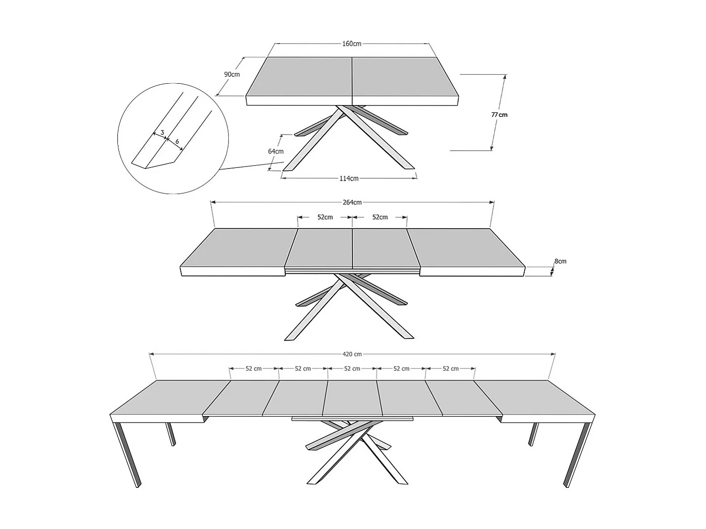 Table extensible 90x160/420 cm Karida taupe pieds anthracite