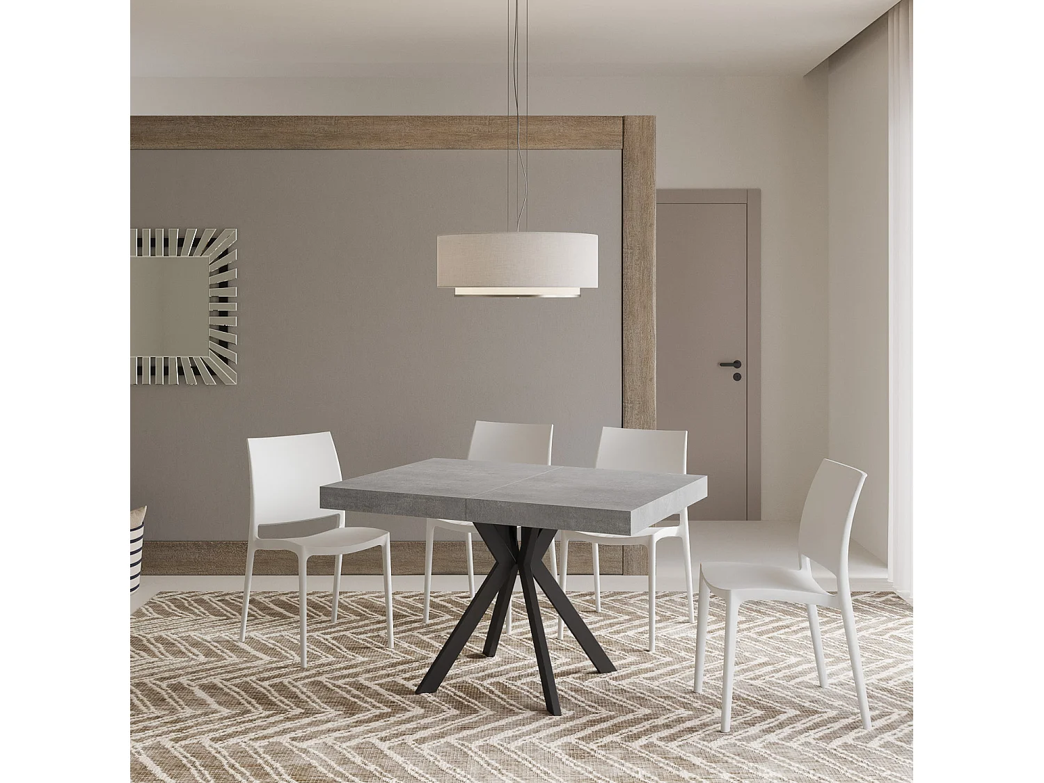 Table extensible 120/224x90 cm Dolcezza effet gris béton pieds anthracite