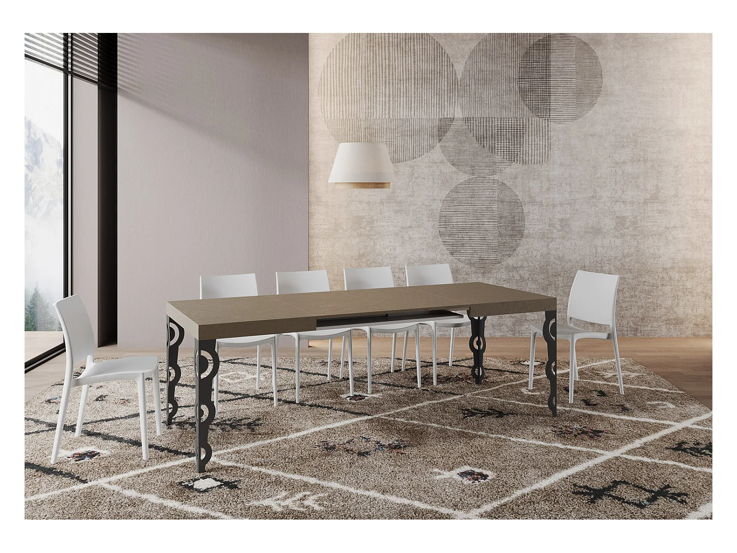 Table extensible 90x120/224 cm Karamay taupe pieds anthracite