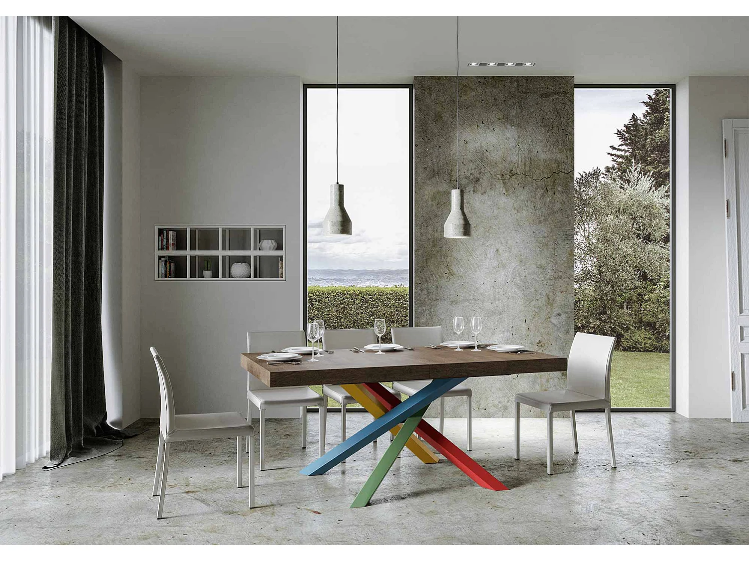 Extendable table 200/460x90 cm Volantis walnut multicoloured legs 4/B