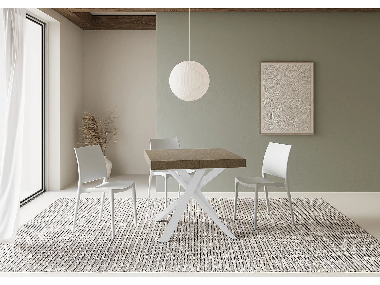 Uitschuifbare tafel 90/194x90 cm Clerk duifgrijs met witte poten