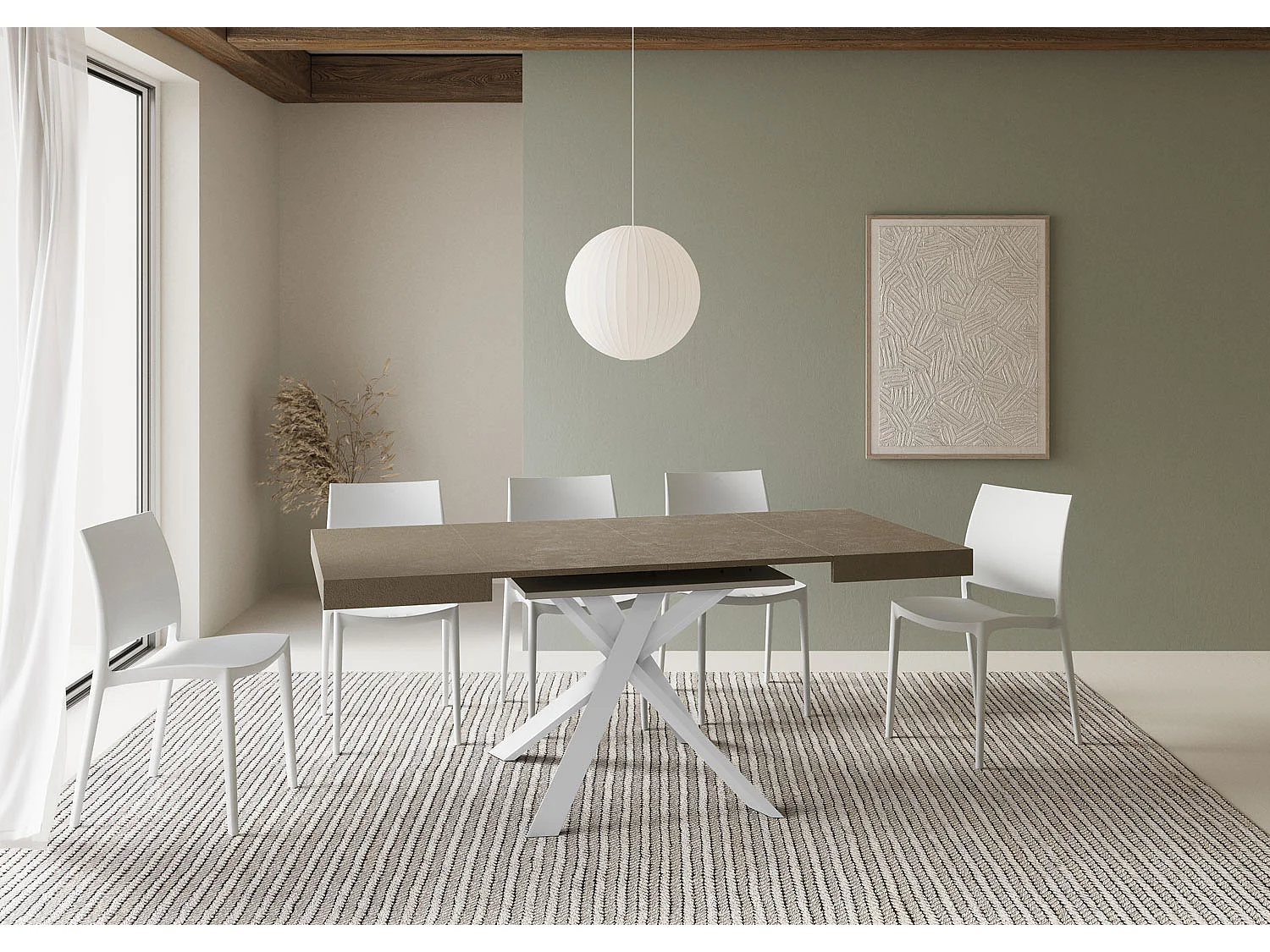 Table extensible 90/194x90 cm Clerk taupe pieds blancs