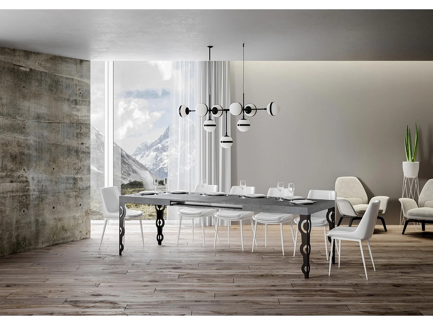 Karamay udtræksbord 140/224x80cm beton antracit ben