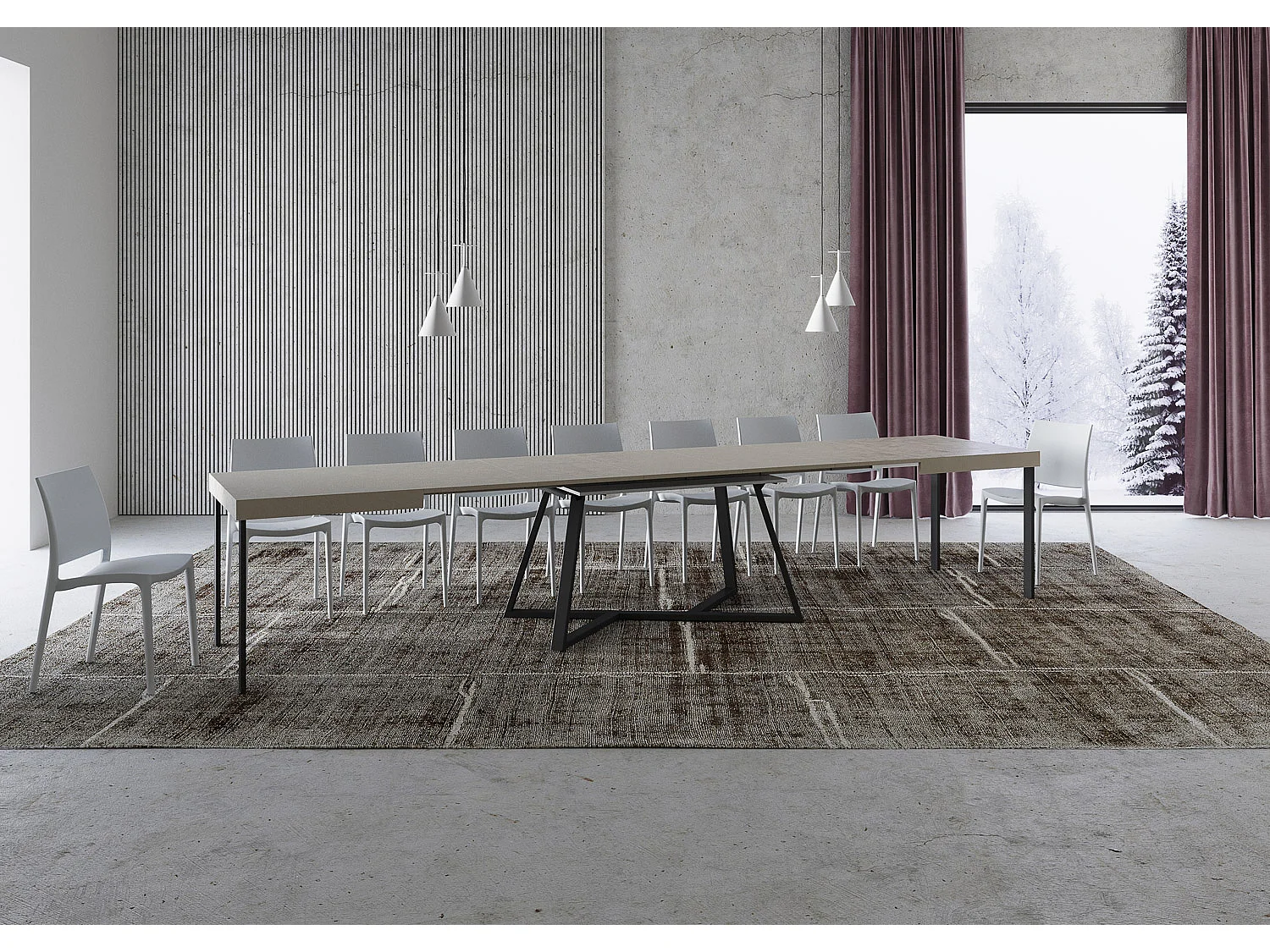 Uitschuifbare tafel 160/420X90 cm Booster kasjmier met antraciete poten