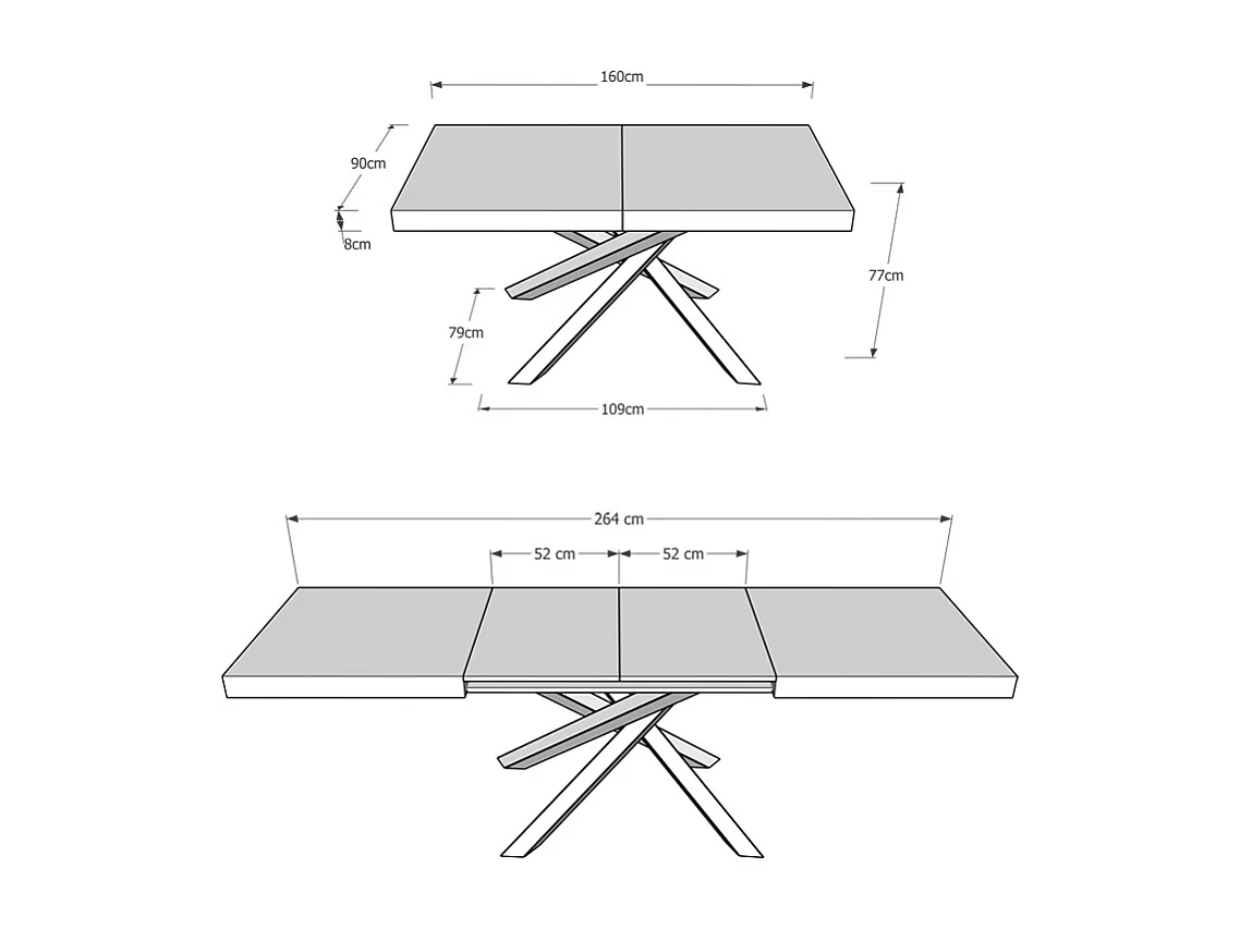 Table extensible 160/264x90 cm Volantis taupe pieds anthracite