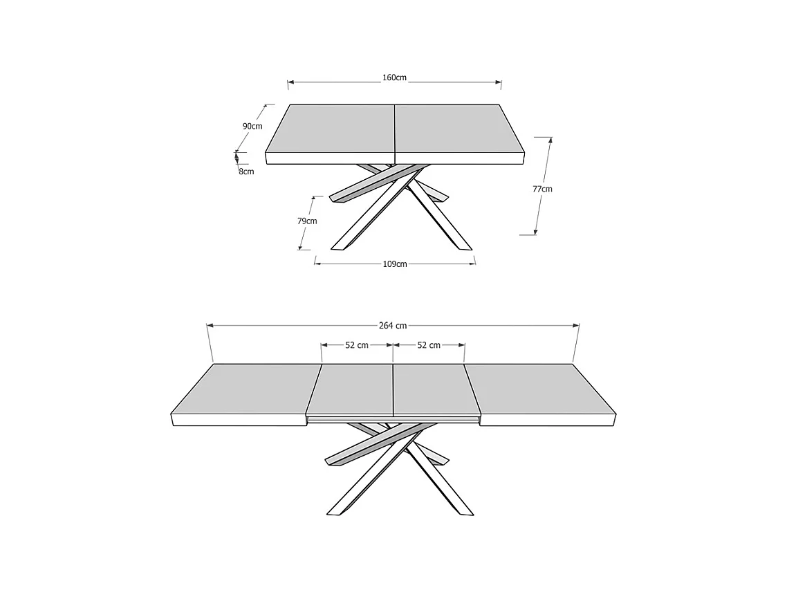 Volantis duifgrijze uitschuifbare tafel 160/264x90 cm met antraciet poten
