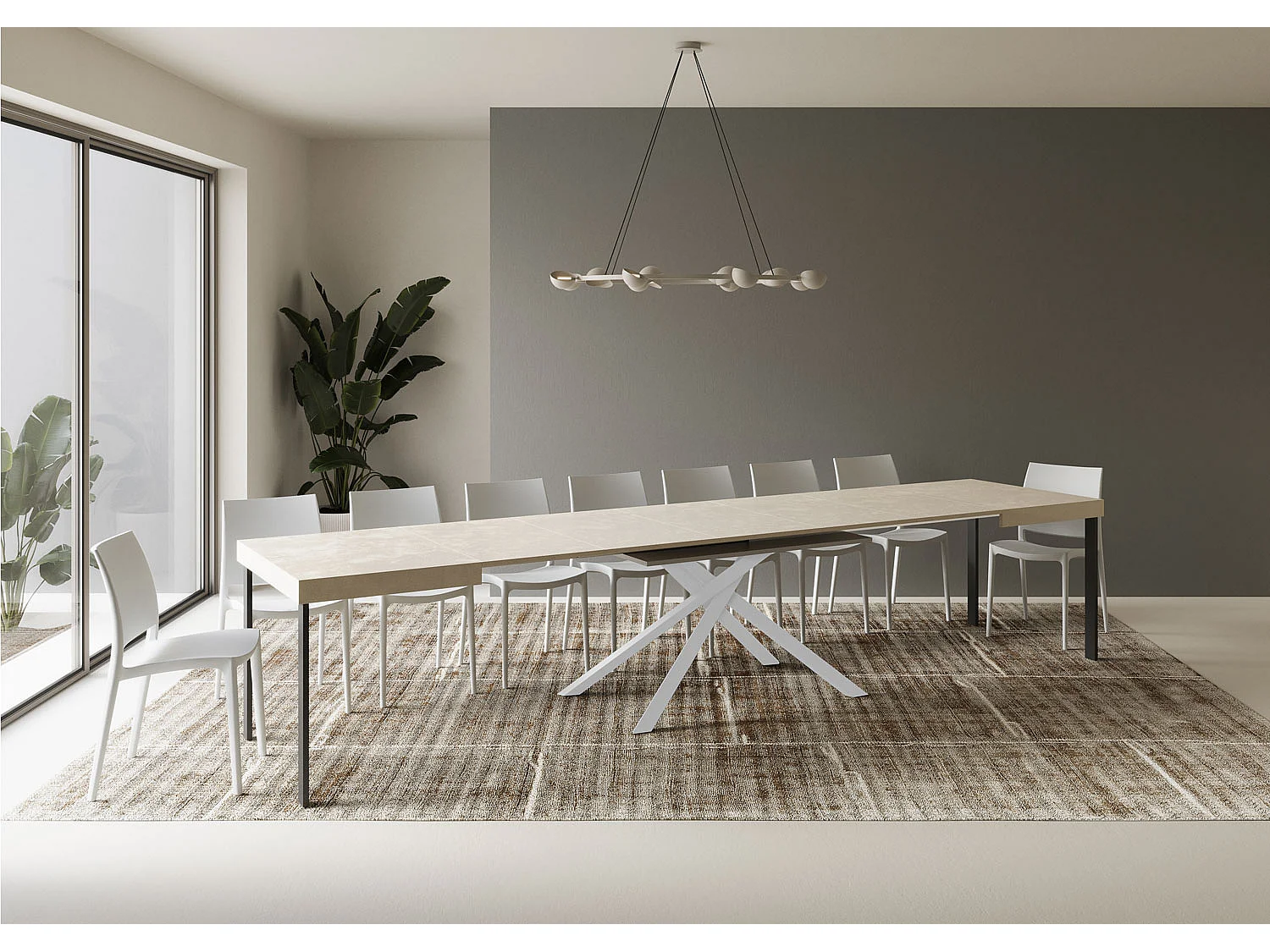 Uitschuifbare tafel 120/380x90 cm Karida kasjmier met wit poten