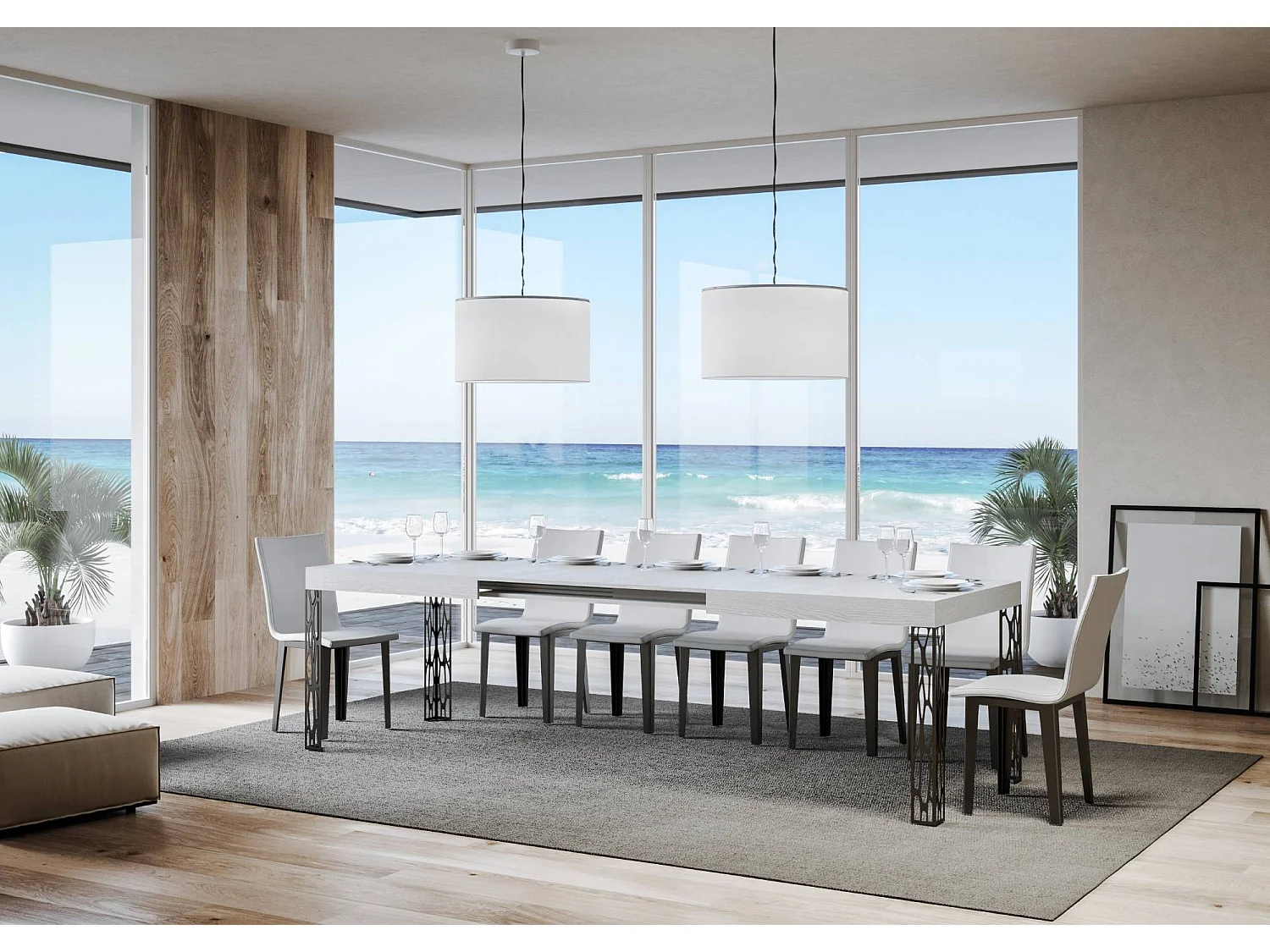 Table extensible 90x200/304 cm Ghibli Frêne Blanc cadre Anthracite