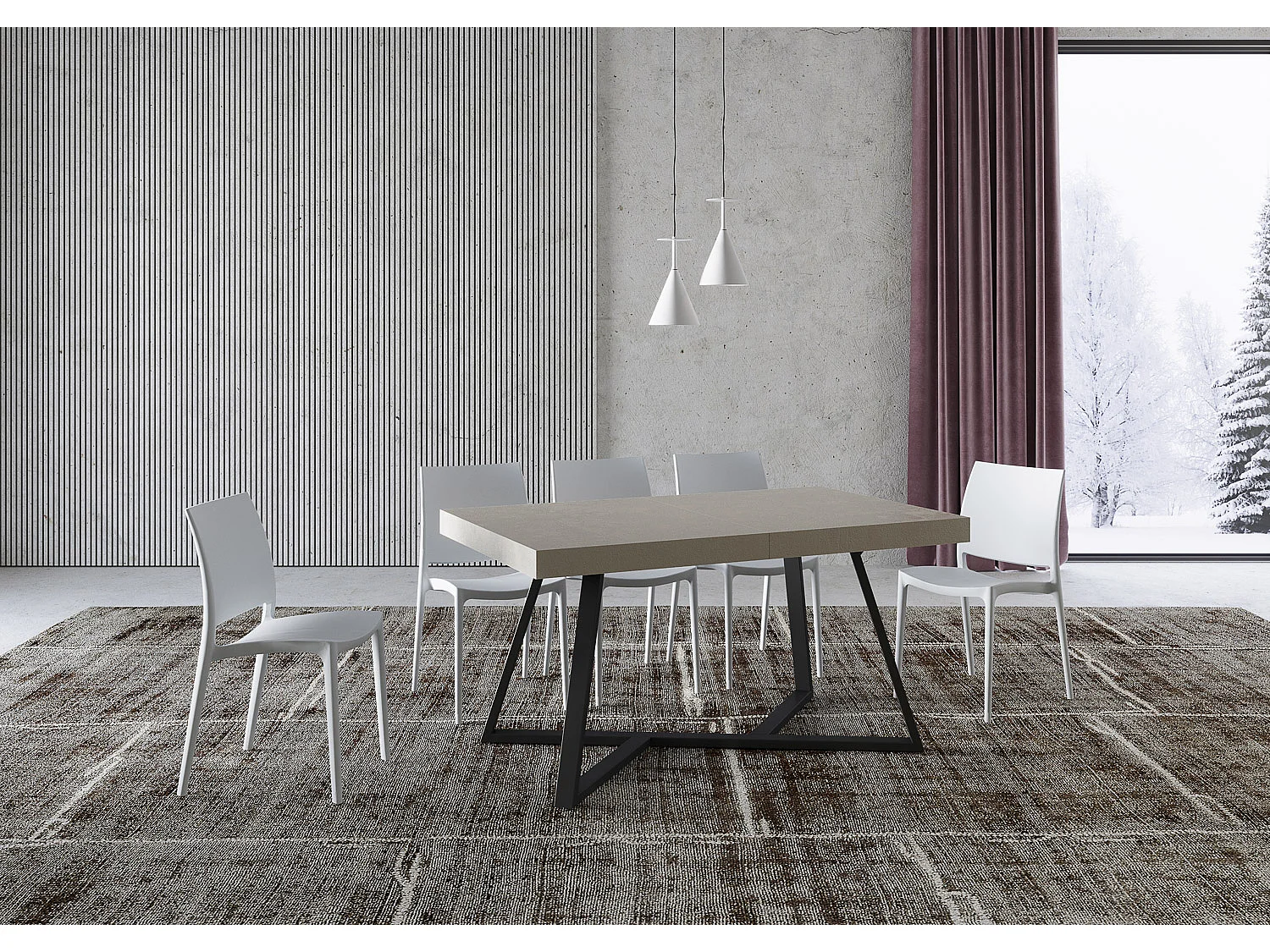 Uitschuifbare tafel 140/244x90 cm Booster kasjmier met antraciete poten