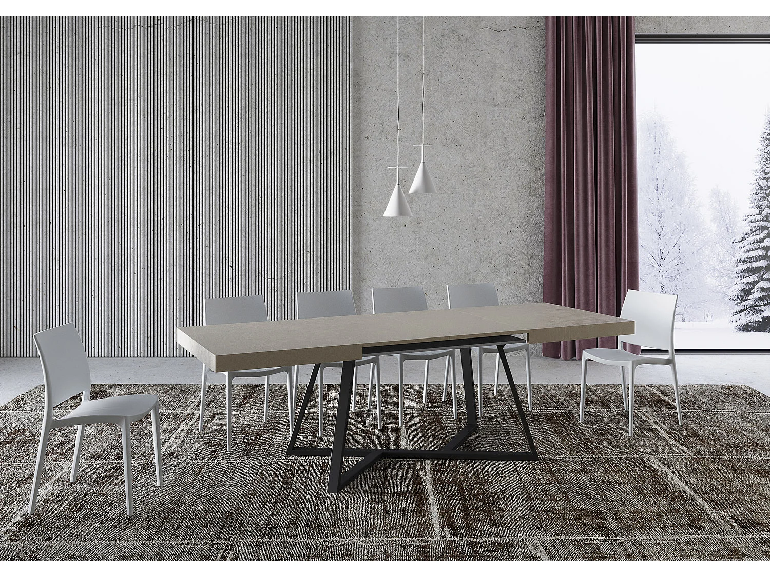 Uitschuifbare tafel 140/244x90 cm Booster kasjmier met antraciete poten