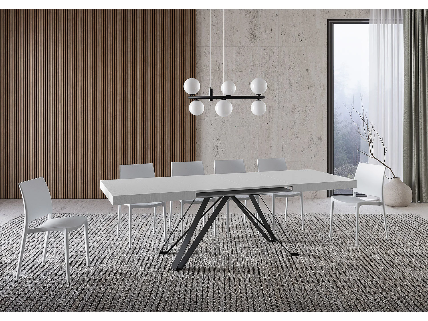 Table extensible 160/420X90 cm Terium effet bois, frêne blanc pieds anthracite