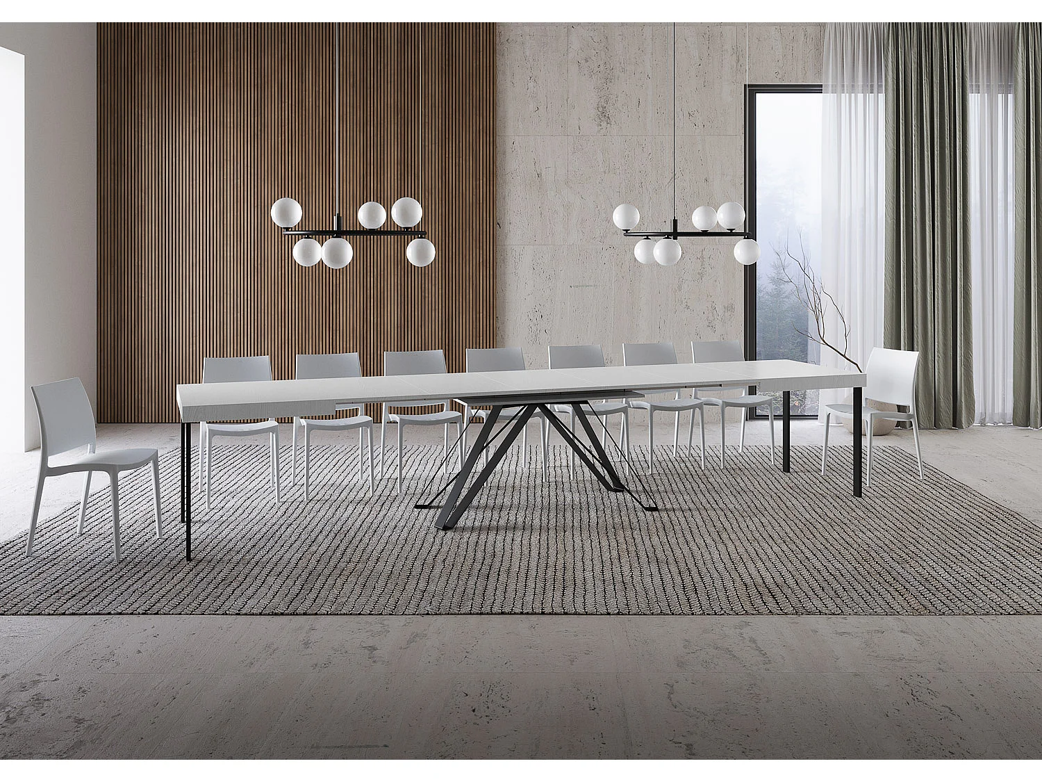 Table extensible 160/420X90 cm Terium effet bois, frêne blanc pieds anthracite