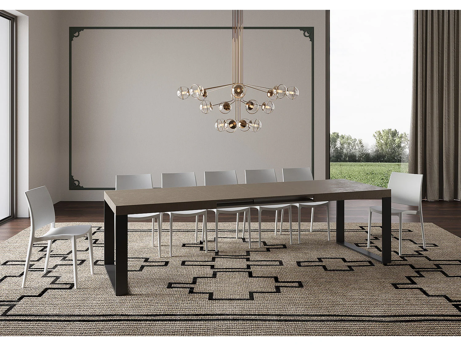 Stół rozkładany Tecno 200/460x90 cm, gołębia szarość, nogi antracytowe