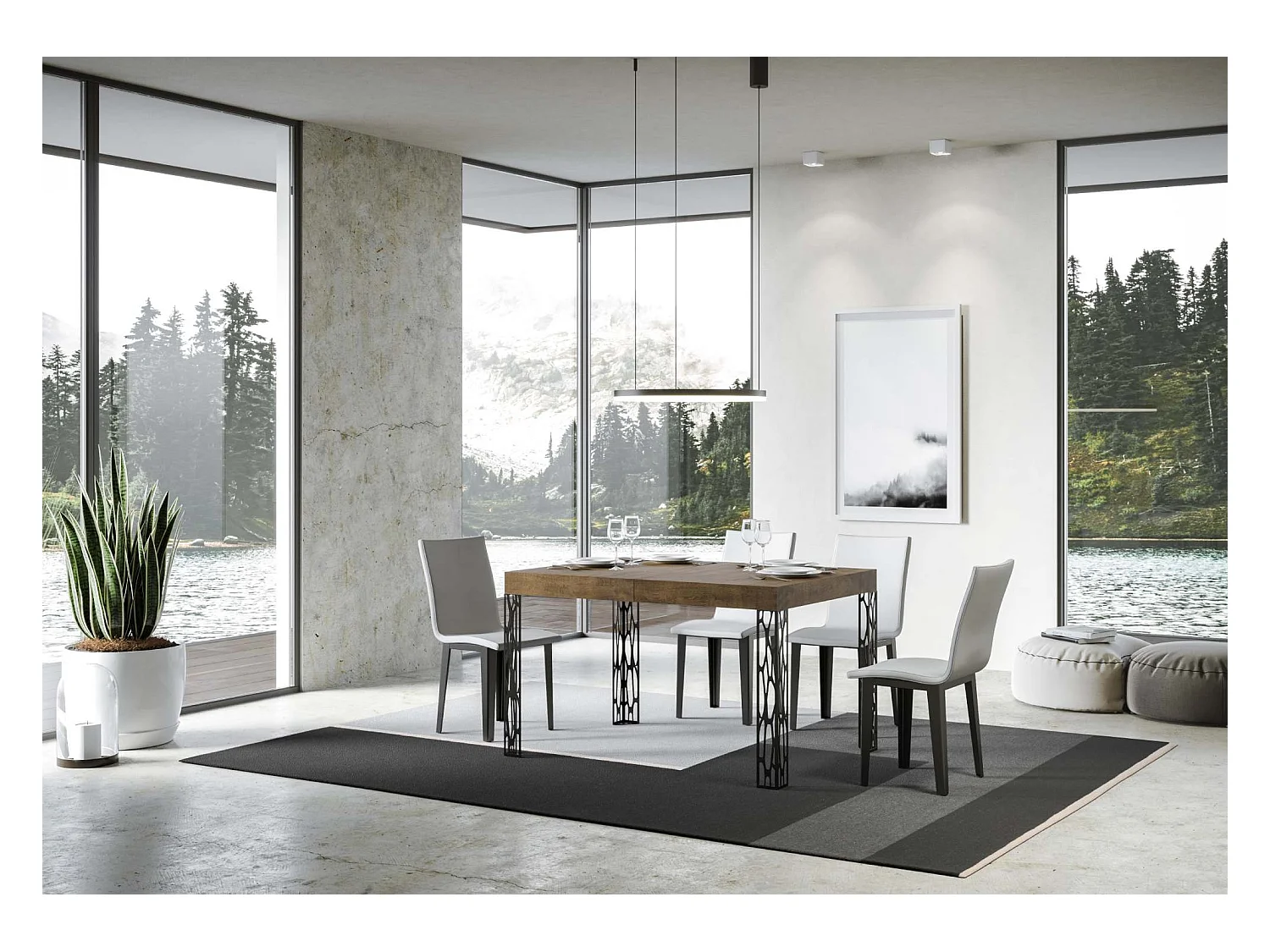 Table extensible 80x140/224 cm Ghibli Noyer cadre Anthracite