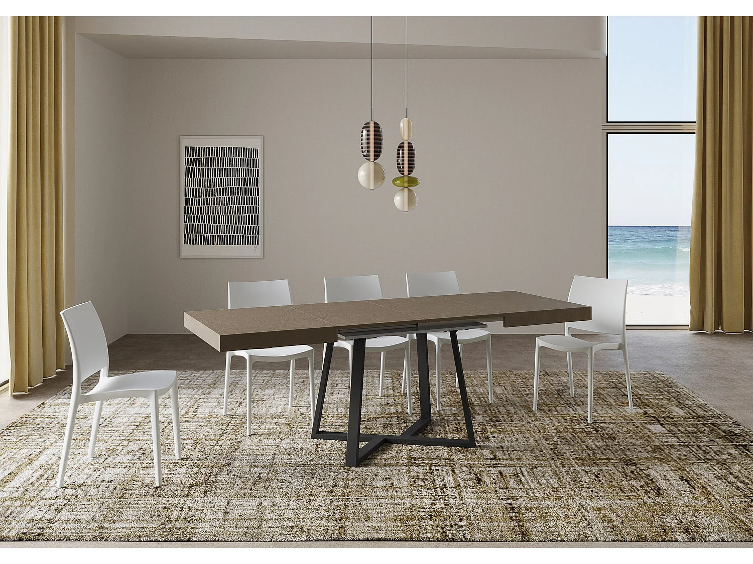 Ausziehtisch 80x120/204 cm Zeplir Taubengrau mit Eisenrahmen aus Anthrazit