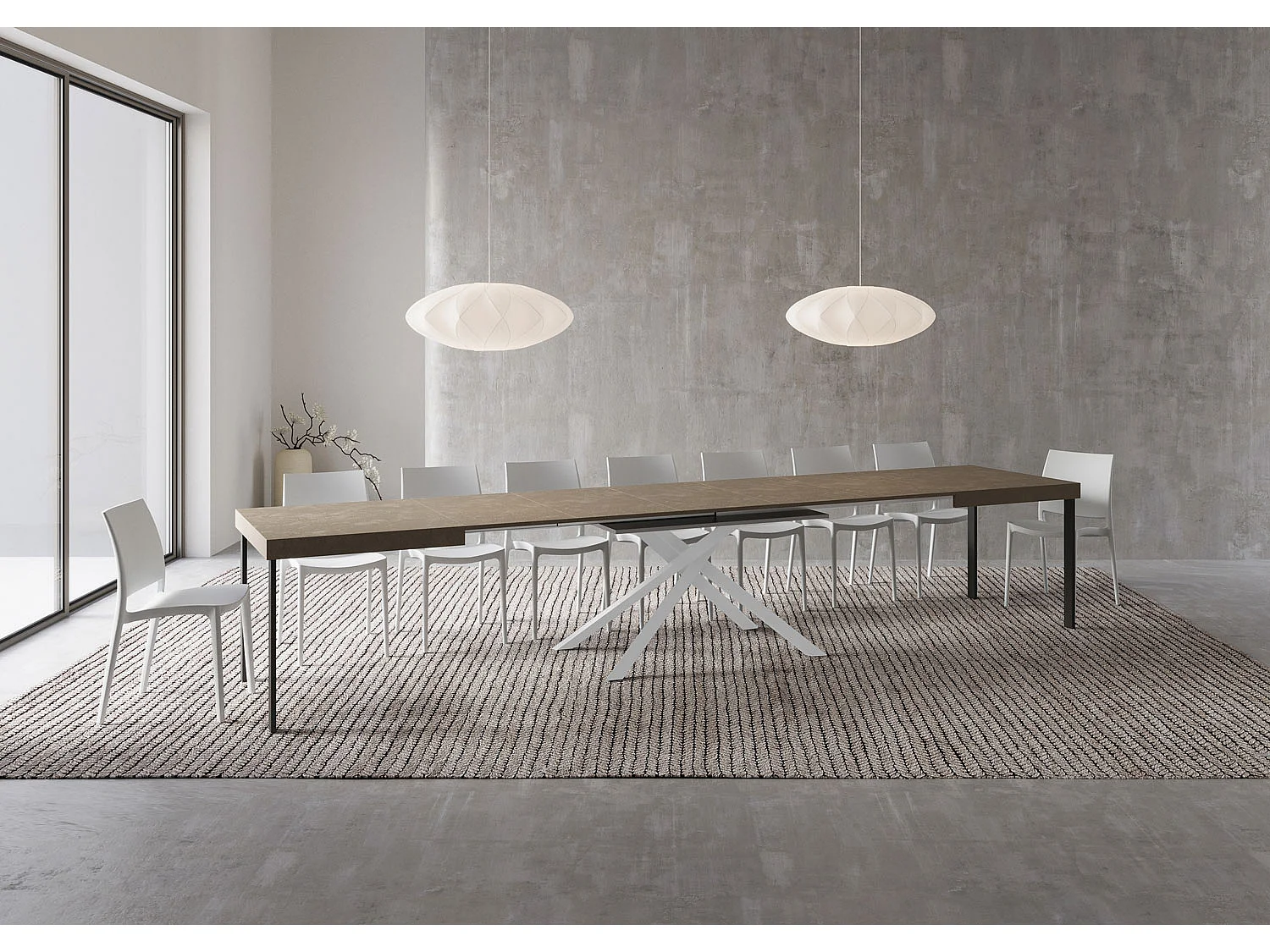 Ausziehtisch 160/420X90 cm Karida Taubengrau Tischbeine Weiß