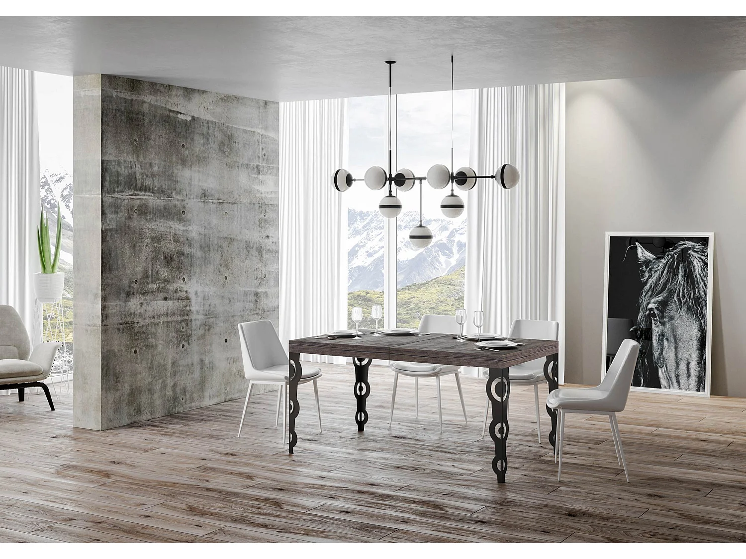 Table extensible 90x200/304 cm Karamay Noyer cadre Anthracite