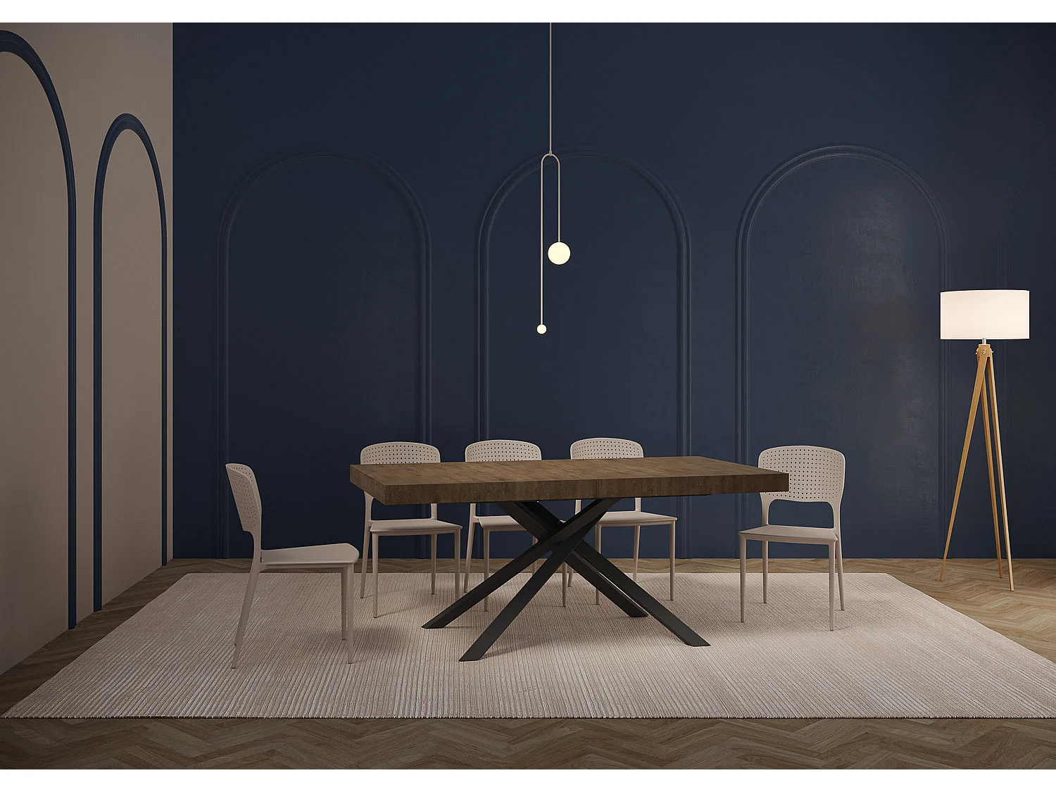 Table extensible 200/304x90 cm Karida effet bois, noyer pieds anthracite