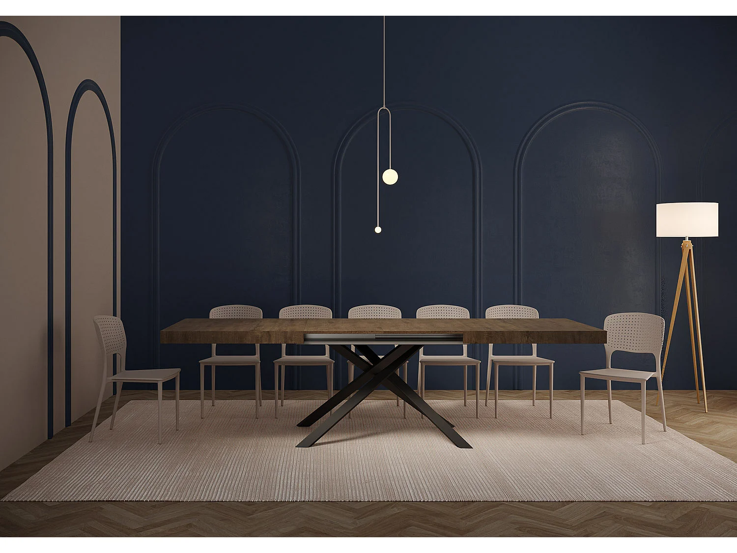 Table extensible 200/304x90 cm Karida effet bois, noyer pieds anthracite