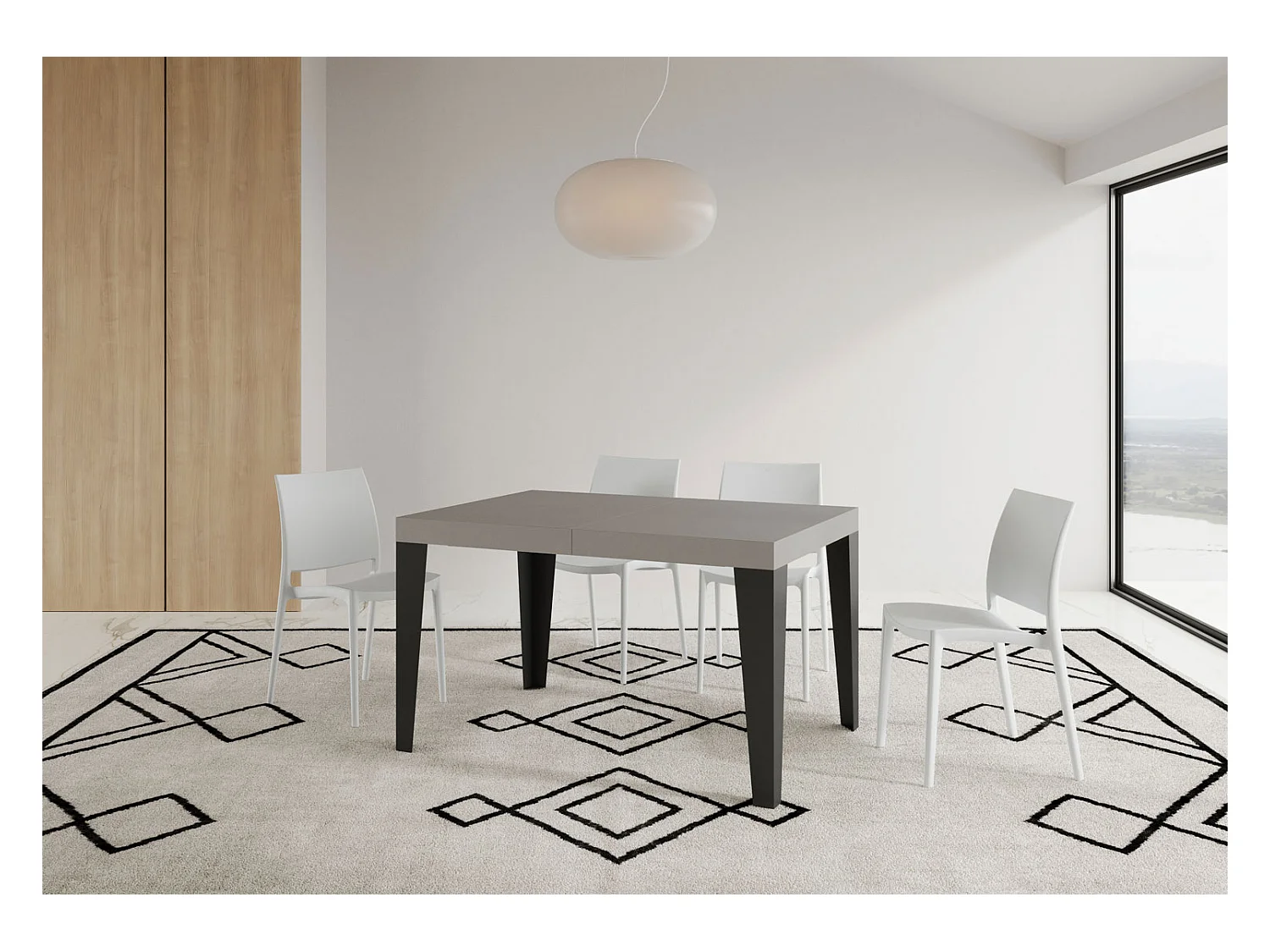 Table extensible 90x120/224 cm Flame cachemire pieds anthracite