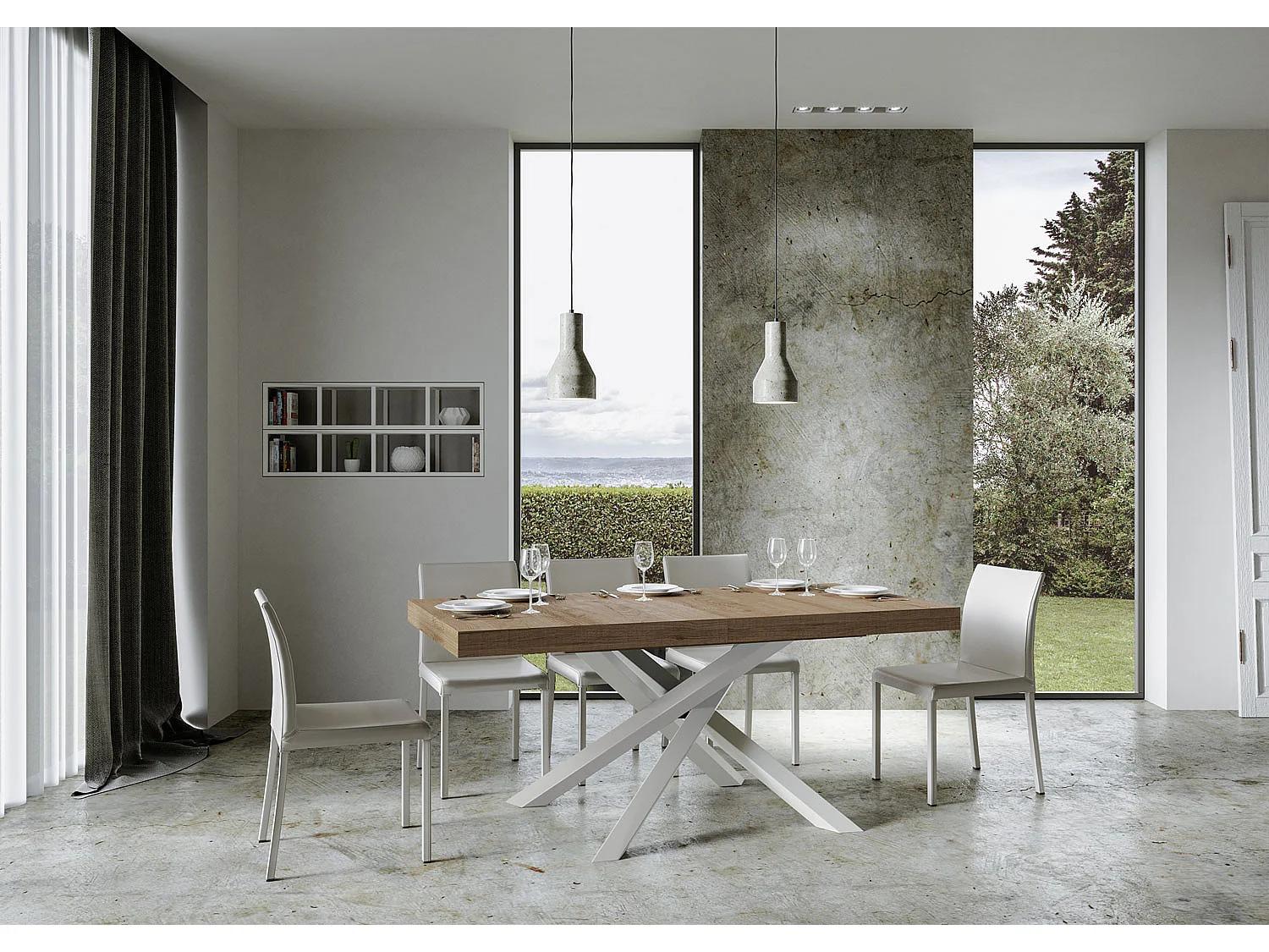 Ausziehtisch 200/304x90 cm Volantis Eiche Natur Tischbeine Weiß