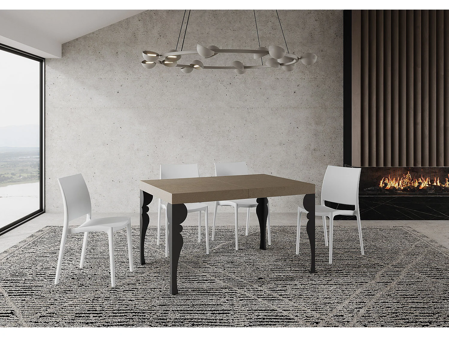 Table extensible 80x120/204 cm Paxon Taupe cadre Anthracite
