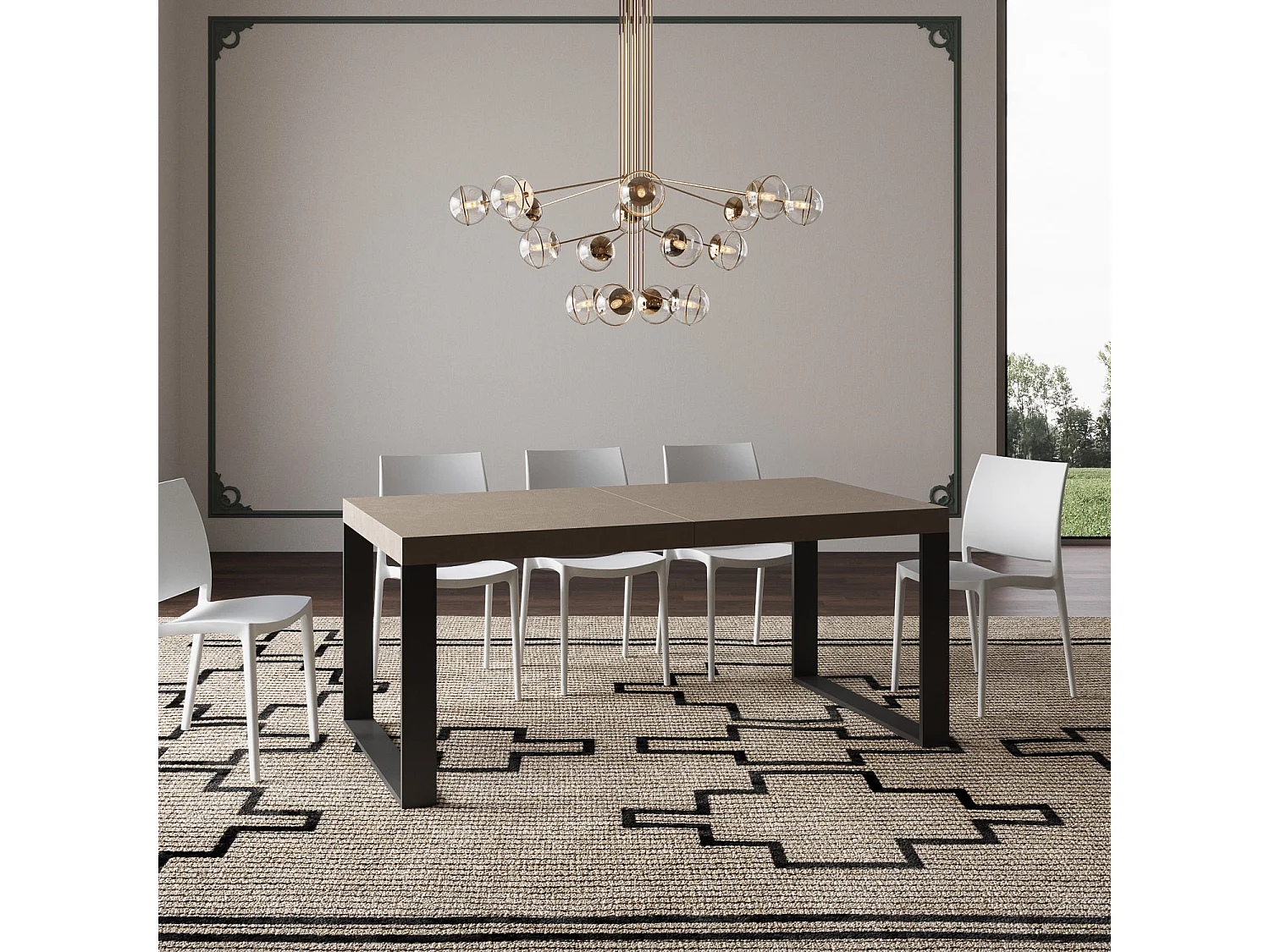 Table extensible 180/284x90 cm Tecno taupe pieds anthracite