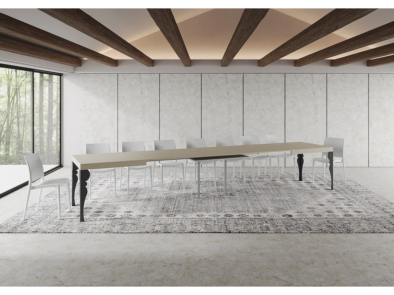 Uitschuifbare tafel 180/440x90 cm Paxon kasjmier met antraciete poten