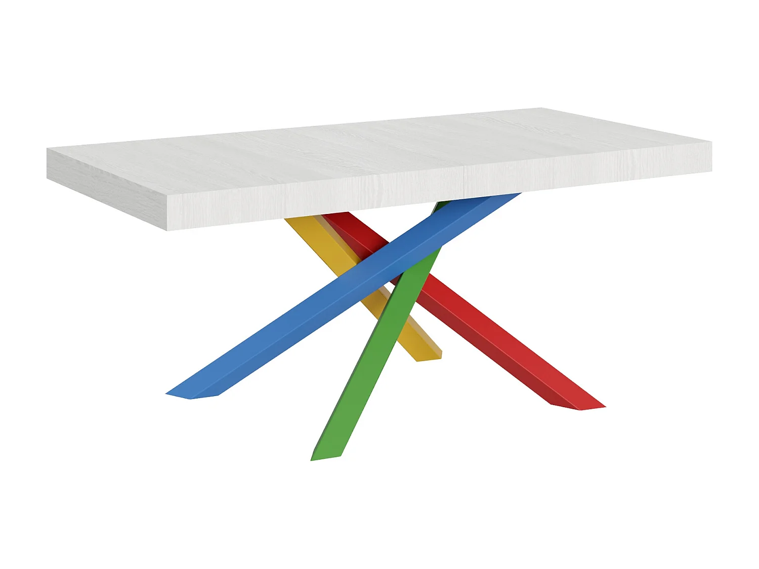 Table extensible 200/304x90 cm Volantis Premium frêne blanc pieds multicolore 4/B
